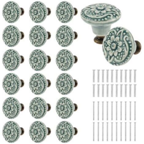 Lot de 20 boutons de porte en céramique - Boutons de tiroir décoratifs vintage pour meubles