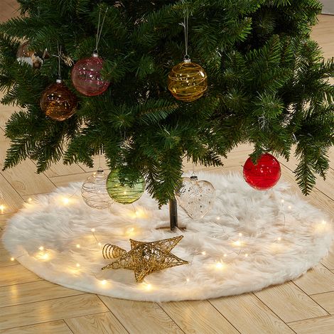 Large Faux Fur Snow Plush Skirt Base Floor Mat for Christmas Tree Decor, White 78CM (1/5)