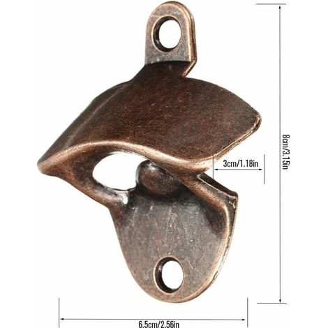 Ouvre-bouteille mural en métal bronze pour bière vin bar café hôtel outil cuisine 8,1x6,4 cm diamètre 0,6 cm (1/2)