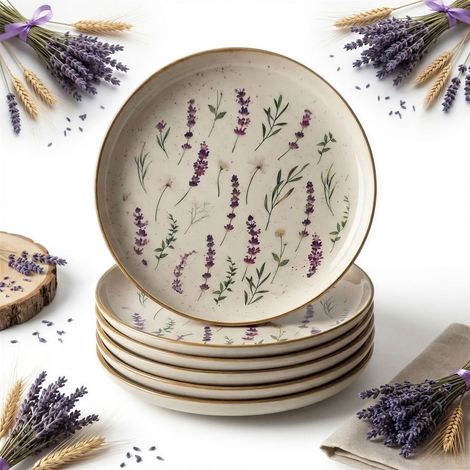 PLATOS 6 uds PLATOS DESAYUNO Y POSTRE FLORES SILVESTRES LAVANDA 脴20 CM