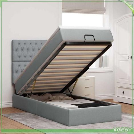 Cadre de lit ottoman avec matelas - 3313202 - 90x190 cm - Gris clair - Rangement hydraulique (1/5)