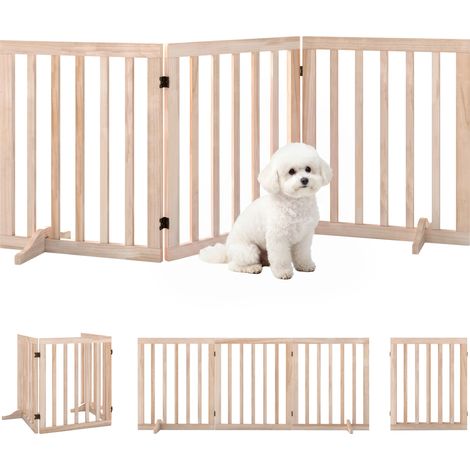 PawHut Wooden Dog Gate, 3-Panel Freestanding Pet Gates Indoor (1/5)