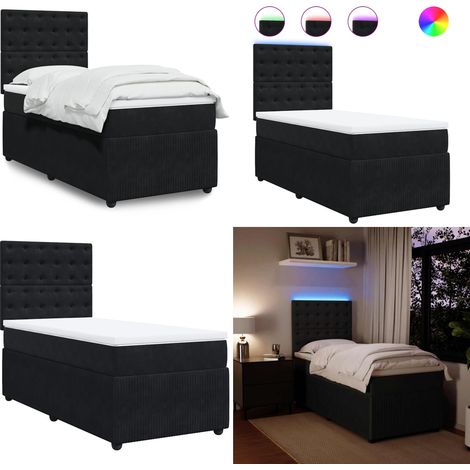vidaXL Sommier à lattes de lit avec matelas Noir 90x190 cm Velours (1/5)