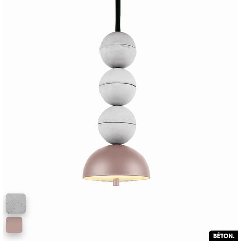 Lampe de suspension en béton - BOSFOR CONCRETE BLANC - ROSE 3 BALLES LED 14W (1/2)