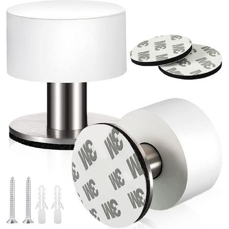 2 Pcs Arret de Porte Sol Butoir Porte Acier Inoxydable Butée de Porte Adhésive Arrêt de Porte à Double Usage avec Amortisseur de Son pour Interieur et Exterieur (Blanc) (1/5)