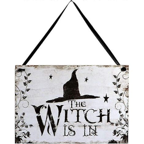 Panneau de bienvenue suspendu pour Halloween, plaque en bois « Des bonbons ou un sort » pour maison hantée - La sorcière est là