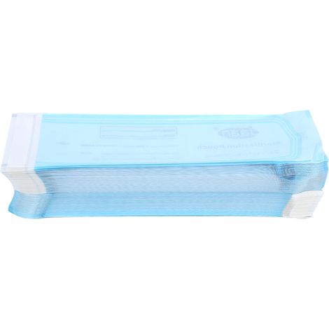 200 Stück selbstverschließende Beutel für zahnärztliche Bedarfsartikel, PVC-Beutel, transparente Folie, blau, zur Sterilisation (70 x 260 mm) (1/5)