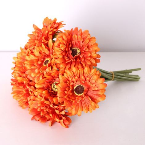 15 piezas de flores artificiales de margarita de seda, flores de gerbera artificiales, ramo de novia para decoración de centros de mesa de boda DIY en casa (naranja) (1/5)