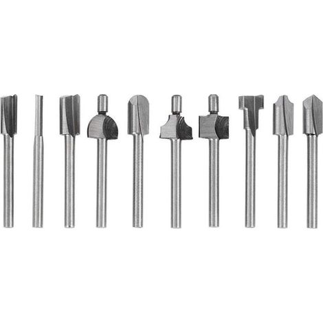 Juego de 10 fresas para madera HSS con vástago redondo de 3 mm, ideales para fresar y afilar madera. (1/5)