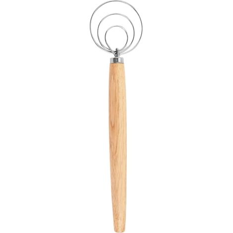 Batteur à pâte en acier inoxydable en forme de cœur avec manche en bois lisse pour la cuisson du pain au levain (longue spirale). (1/4)