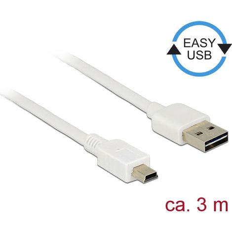 Delock Cable EASY-USB 2.0 Type-A macho  USB 2.0 Type Mini-B de 3 m blanco