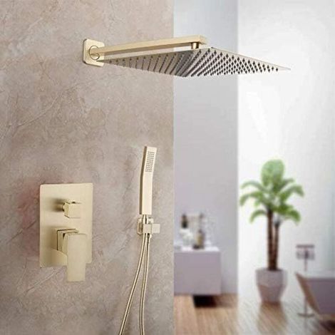 – Colonne de douche encastrée 30x30cm – Pommeau effet pluie – Mitigeur mural en laiton – Économie d'eau 30% – Installation facile (1/5)