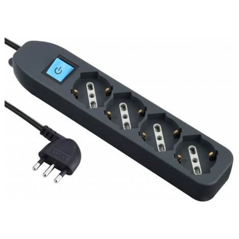 Mehrfachsteckdose 4 Bypass-/Schuko-Steckdosen + schwarzer Achterschalter