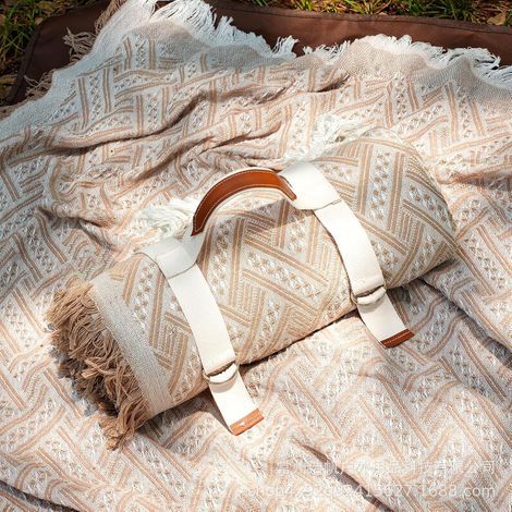 Couverture de pique-nique extra large, tapis géant imperméable tissé style bohème, camping (blanc), dimensions : 180 x 180 cm (1/5)