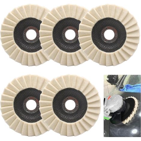 5 Pack Polishing Disc - 125mm x 22mm - Felt Flap Disc Shiny Felt Polishing Pad for Angle Grinder, Wool Felt for Sanding and Polishing Paint, Wood (1/5)