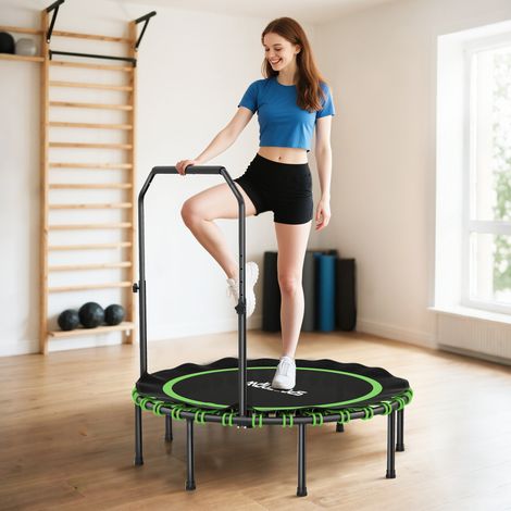 Trampoline de fitness avec barre d'appui réglable, trampoline sportif pour une utilisation intérieure et extérieure, acier, plastique, vert (1/5)