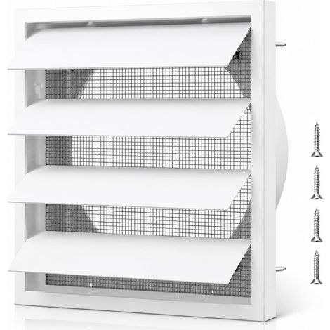 Blanc Grille Ventilation 150mm, Grille Aeration Rectangulaire 175 x 175 mm avec Filet Anti-insectes et lamelles Grille de Ventilation pour Système CVC, Hotte Aspirante, Sortie d'air (1/5)