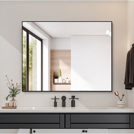 Specchio da parete 70x90 cm con cornice in alluminio nero, orizzontale o verticale (1/5)