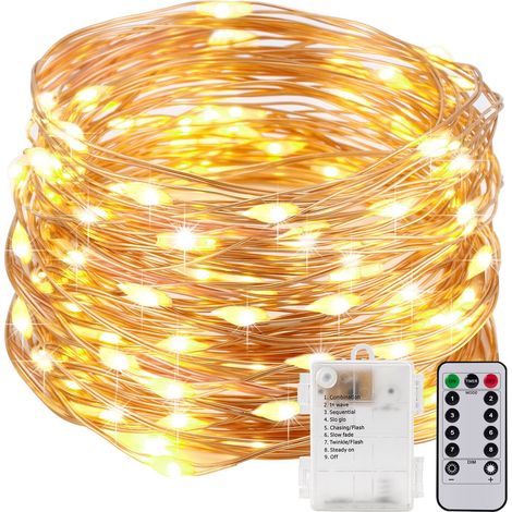 1 Guirlande lumineuse 20m, 8 modes, étanche, fil cuivre, télécommande, minuterie, intérieur extérieur (1/5)