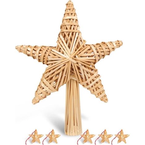Weihnachtsbaumstern, Weihnachtsbaumschmuckstern, Stroh-Weihnachtsbaumspitze, Weihnachtsbaumschmuckstern mit 5 kleinen Strohsternen (1/2)
