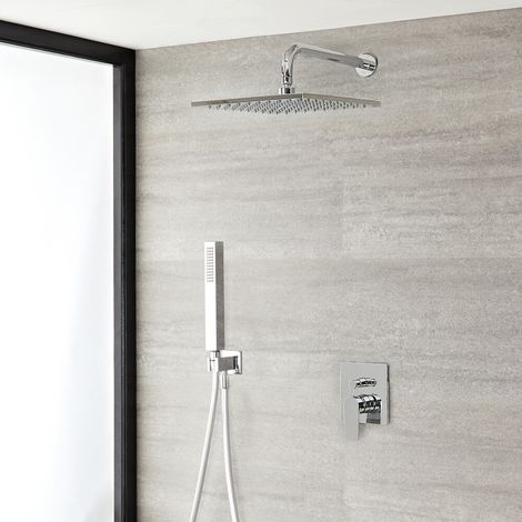 Harting - Mitigeur de Douche Mécanique Moderne avec Inverseur avec Pommeau Carré Cascade de 30 cm et Douchette - Chromé (1/5)