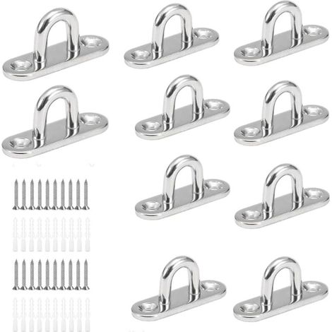 10 ganci a vite a forma di U, ganci da soffitto in acciaio inossidabile con base da 15 x 45 mm, per appendere oggetti, accessori per barche, montaggio a parete o a soffitto