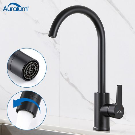 Nero Rubinetto Lavello Cucina Girevole a 360 gradi Miscelatore Monocomando Alto In Ottone Per Lavandino Rubinetti Acqua Calda e Fredda, Aeratore Rimovibile (1/5)