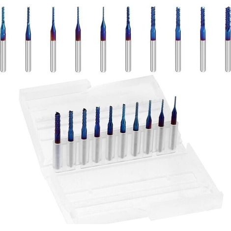 Nano Blue Coat Schaftfräser für CNC-Fräsen, 1/8" Schaft (0,8–3,75 mm), 10er-Pack, für Kohlefaser-, Hartholz- und Leiterplatten (SMT/SMT). (1/4)