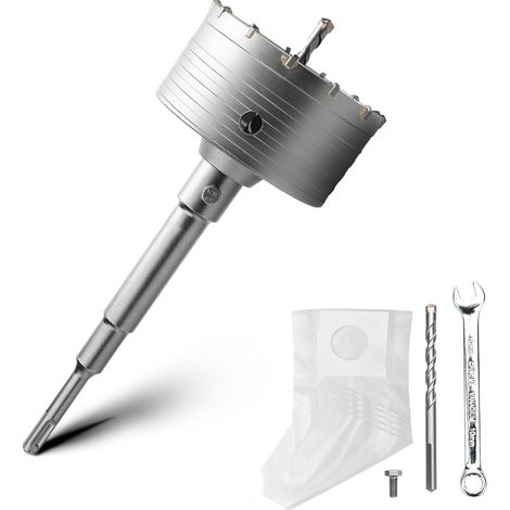 Kit couronne de forage de 105 mm avec adaptateur SDS plus de 220 mm et foret de centrage de 8 x 110 mm, couronne de forage pour prise électrique pour maçonnerie et béton (1/5)