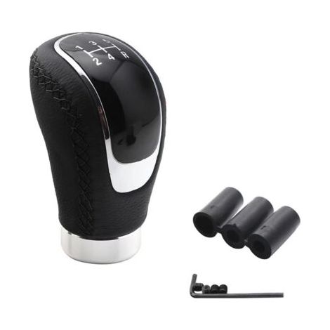 Accessoires Voiture Pommeau Levier Vitesse Manuel Universel, en Alliage D'aluminium en Cuir Avec 3 Adaptateurs 8mm 10mm 12mm (Black) (1/5)