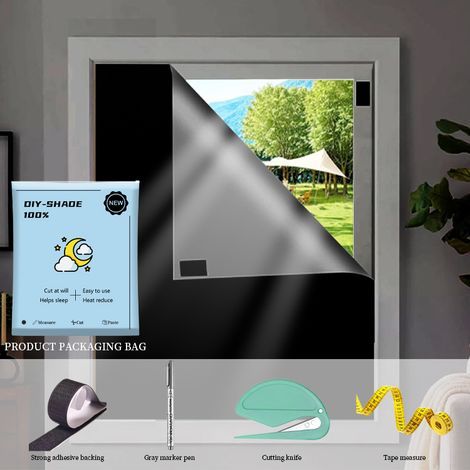 Store Occultant sans Perçage 145x100cm, Tissu Oxford 420D Anti-UV, 100% Occultation, Adhésif Velcro, Découpable sur Mesure, pour Fenêtre, Toit, Voyage (1/5)