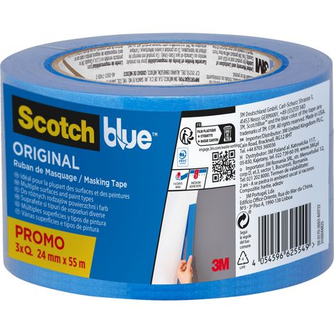 2 lots de 3 rubans de masquage Multi-Surfaces ScotchBlue™, 24 mm x 55 m, soit 6 Rouleaux, 100% PEFC, SGSCH-PEFC-COC-110078 (1/10)
