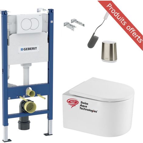 Pack WC Bastidor  soporte Geberit + WC sin brida SAT Delano + Asiento Softclose + Placa + Escobilla Joseph Joseph OFERTA