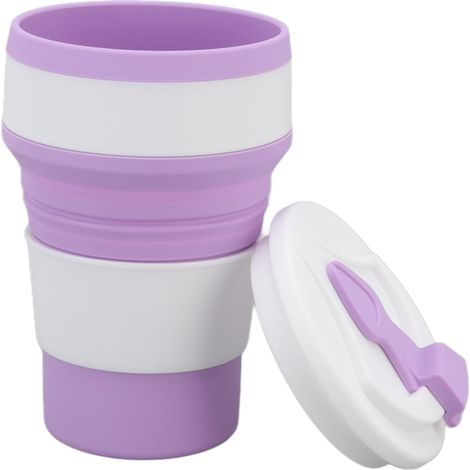 Faltbarer Silikonbecher (500 ml), tragbar und hitzebeständig, ideal für Wasser oder Tee im Freien, perfekt für Geschäfts- und Urlaubsreisen. Farbe: Dunkelviolett. (1/5)
