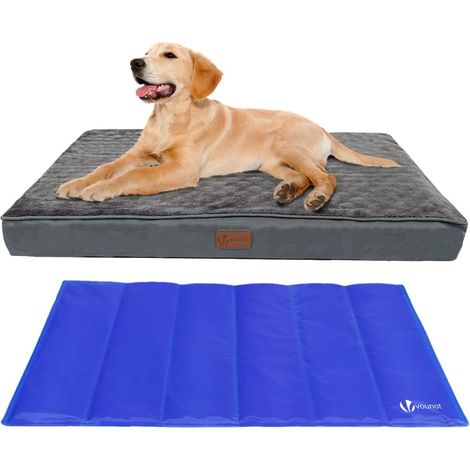 Coussin pour Chien Dehoussable en Mousse avec Tapis Refraichissant 2 en 1 Matelas Lit Lavable et Tapis de Refroidissement Panier Grande Taille 91x70x9cm (1/5)