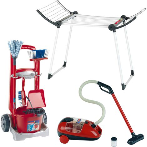 Theo Klein 6792 Mega set per la casa Vileda, Include carrello delle scope con accessori per la pulizia, stendibiancheria e aspirapolvere, Giocattoli per bambini dai 3 anni in su (1/5)