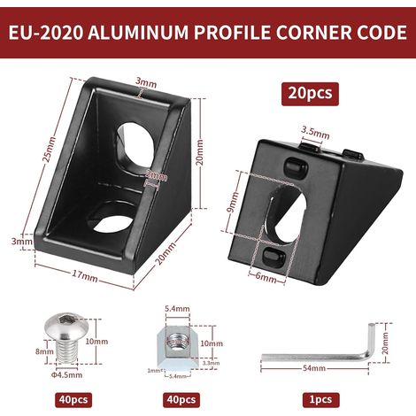 Lot de 20 supports de fixation - 20 x 20 cm - Accessoires pour profilé en aluminium - Rainure 6 - Connecteur mural - Support mural - Pour profilé d'angle en aluminium 2020 (1/4)
