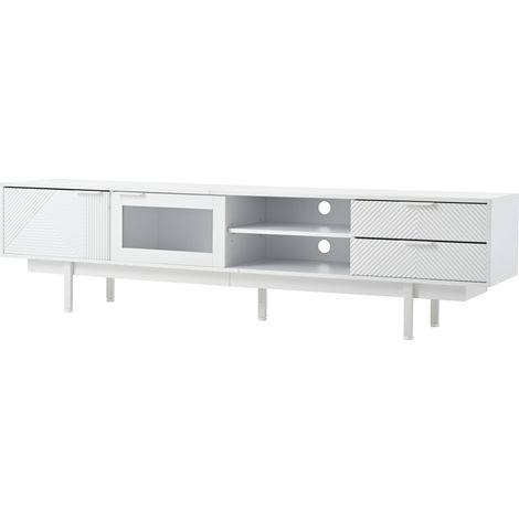 GagaMeuble TV 200 cm blanc, 2 portes 2 tiroirs, 80 pouces (1/5)