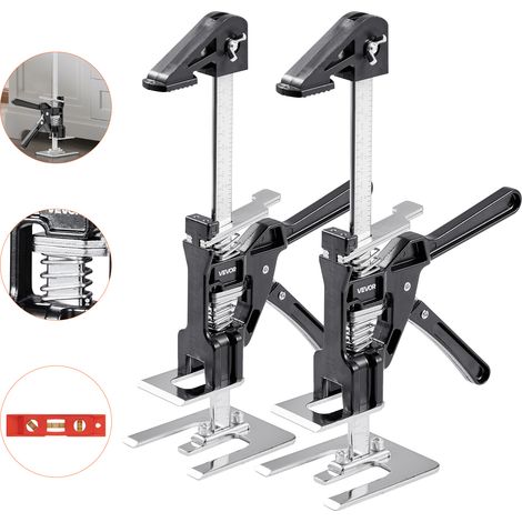 VEVOR arbeitssparender Armwagenheber 2 Stk. 100 kg Tragkraft, Heben bis zu 180 mm, Handhebewerkzeug mit magnetischer Wasserwaage, höhenverstellbar, für Türen Fenster Möbel Holzbearbeitung, Schwarz