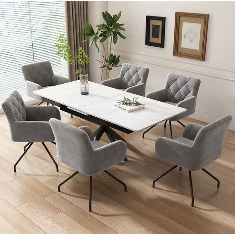 Lot de 6 chaises de salle à manger en velours gris clair, avec accoudoirs et pieds métal, style moderne et ergonomique pour salon ou bureau  CHICFURN (1/5)