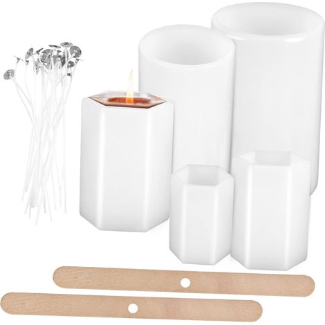 1Ensemble Moules à Bougies Silicone Kit Complet Avec Mèches Et Porte Mèches Pour Fabrication DIY De Bougies Personnalisées Moules De Variées Et Accessoires (1/5)