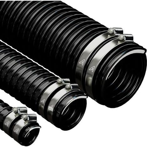 Tuyau flexible ondulé en PVC, 40 mm (1 5/8"), 2 m, couleur noir, avec 2 colliers pour tuyau (1/5)