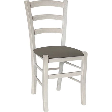 Sedia legno venezia paesana bianco con seduta in similpelle tortora