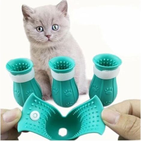 Bottes anti-rayures pour pattes de chat, couvre-pieds de bain en silicone doux et de beauté, chaussures de protection réglables pour griffes de chat (bleu) (1/4)