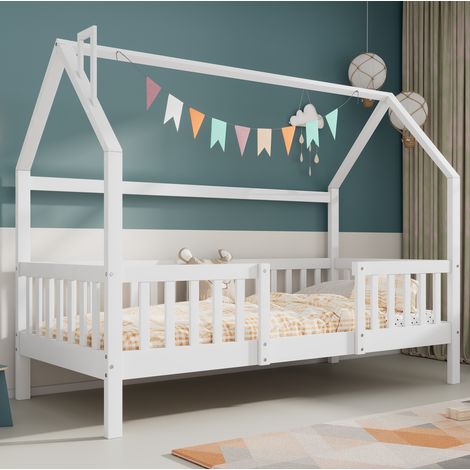 MEUBLIV Hausbett 90x200 cm Weiß – mit Dach, Rausfallschutz und Schornstein, ohne Matratze (1/5)