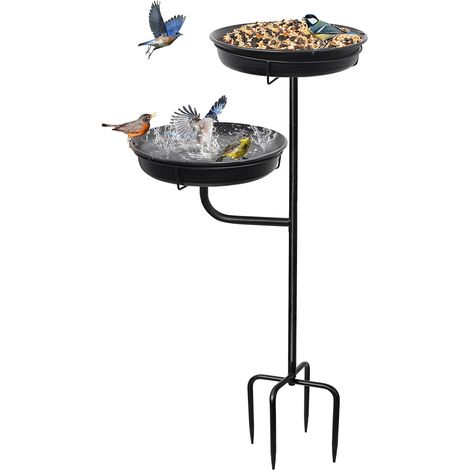 Comedero y bebedero para pájaros con soporte, apto para jardines, terrazas y patios (negro, 1 unidad) (1/5)