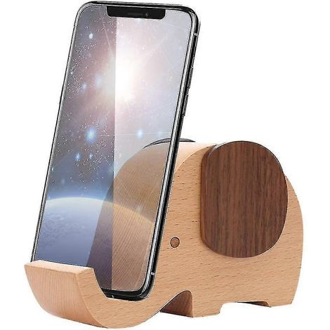 Support de téléphone en bois en forme d'éléphant, pour smartphones, avec porte-stylo et organiseur de bureau (plus grand) (1/3)