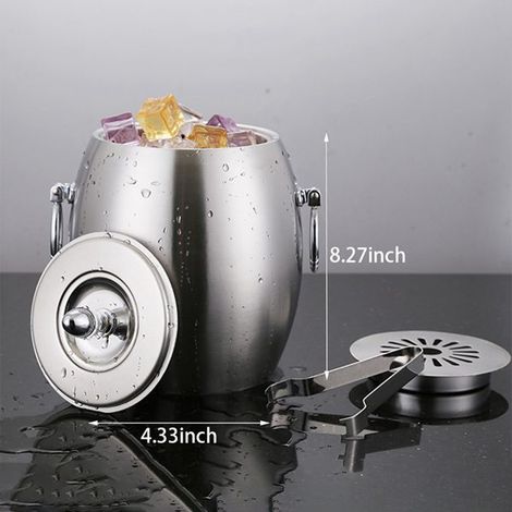 1 silver stainless steel ice bucket, single-walled cylindrical ice bucket, double-walled insulated champagne bucket