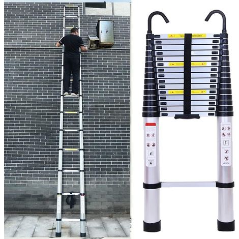 6.2m Teleskopleiter aus Aluminium mit 2 Abnehmbaren Haken, Verstellbare Dachbodenleiter Leiter Telescoping Ladder Max. Belastung 150kg/330lbs