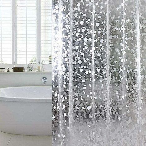 Rideau de douche anti-moisissure avec aimant lesté en bas, 0,2 mm [183 x 183 cm], imperméable et antibactérien, en EVA, motif pierre 3D blanc.